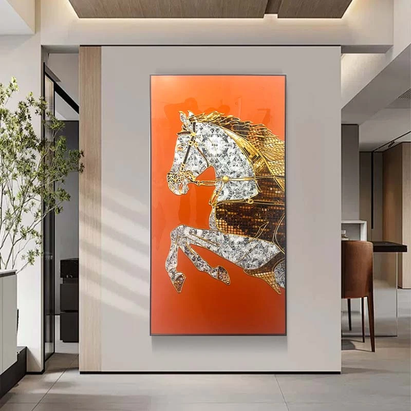 马到成功玄关装饰画入户竖版走廊壁画轻奢高档过道挂画马80160