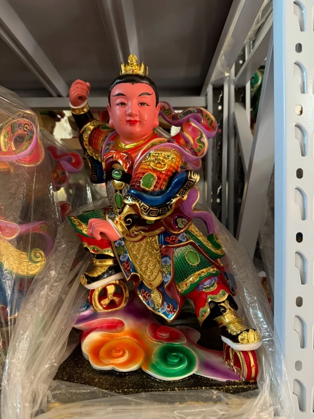 12寸哪吒三太子神像去芯香樟木雕刻双轮太子佛像供奉摆件