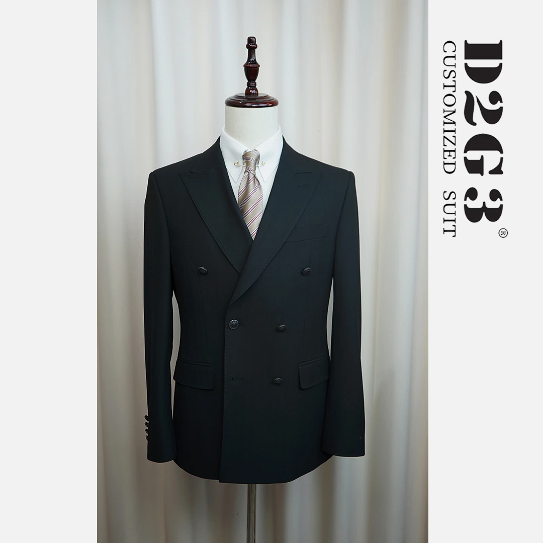 【套装】修身黑色暗银丝条纹西服戗驳领商务正装结婚西装AXZ0668