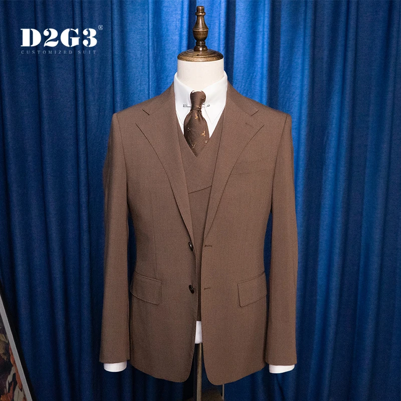 【套装】意式宽驳头男士咖色西服双开衩青年西装三件套男23XZ160
