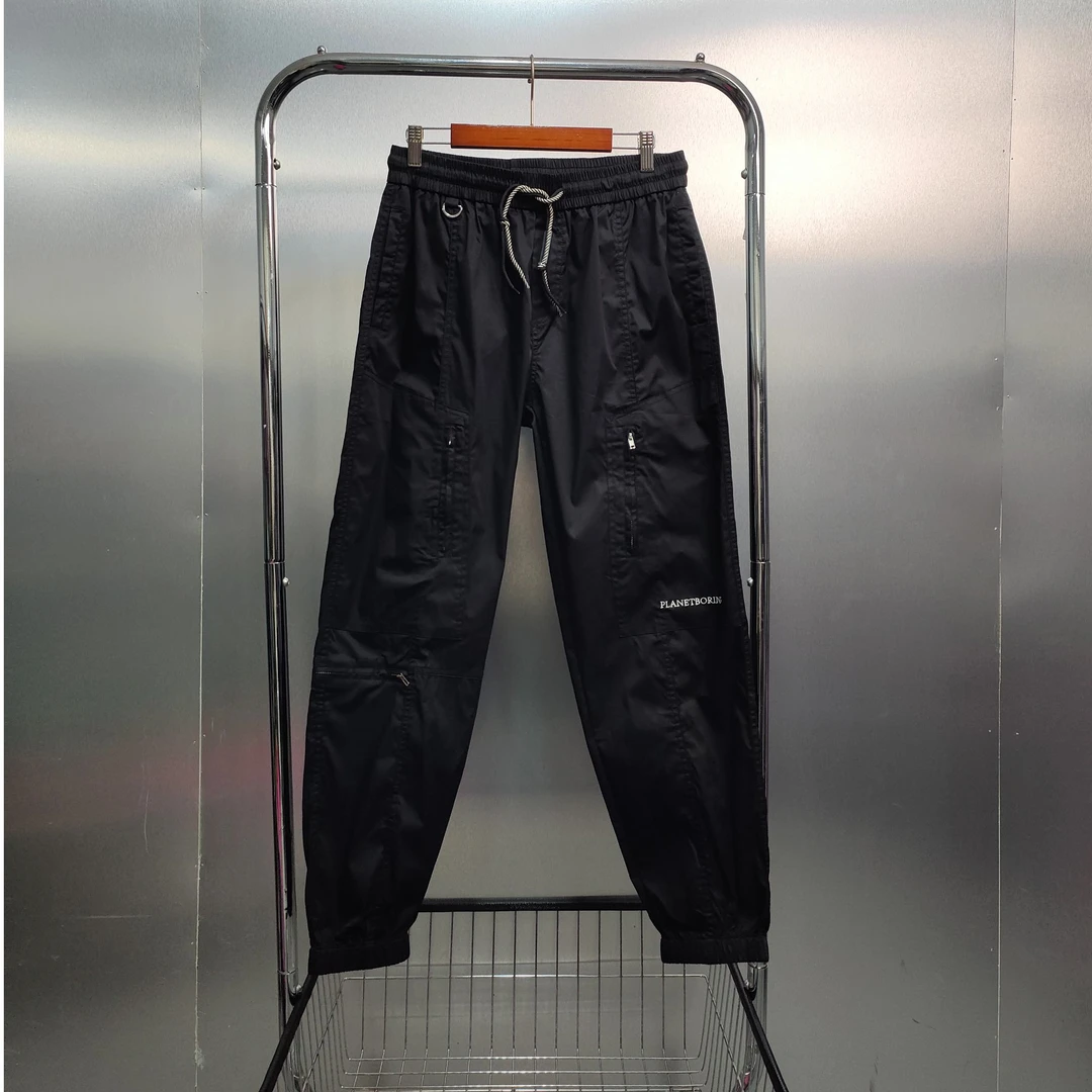 C05-93005-PLA春秋款正面拉链刺绣印花松紧腰束口工装裤