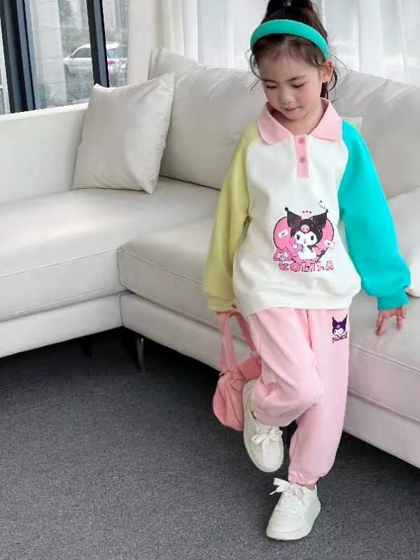 24029女童拼色套装