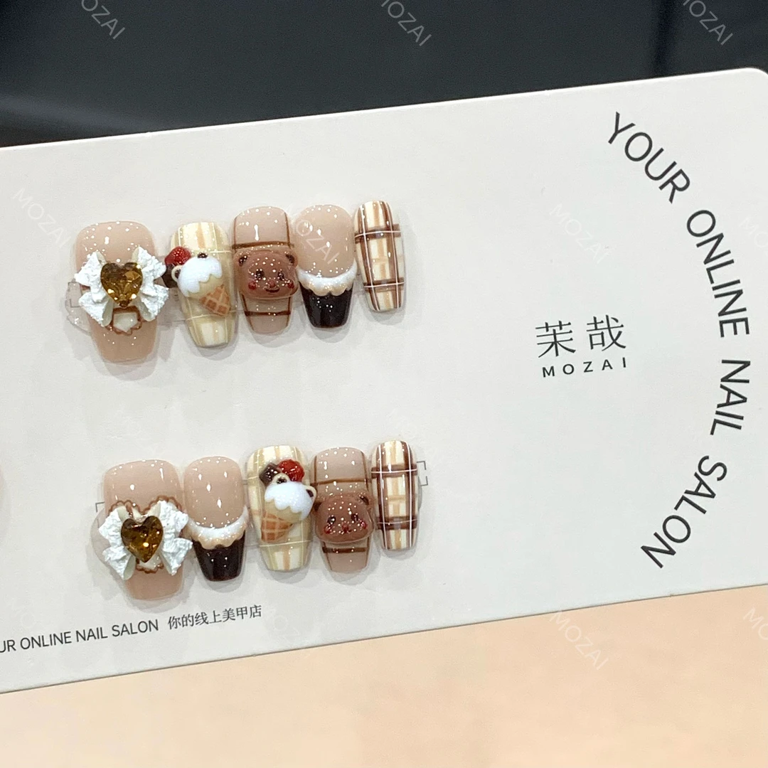 茉哉新锐【小熊乐园】纯手工定制美甲拆卸穿戴甲A3190