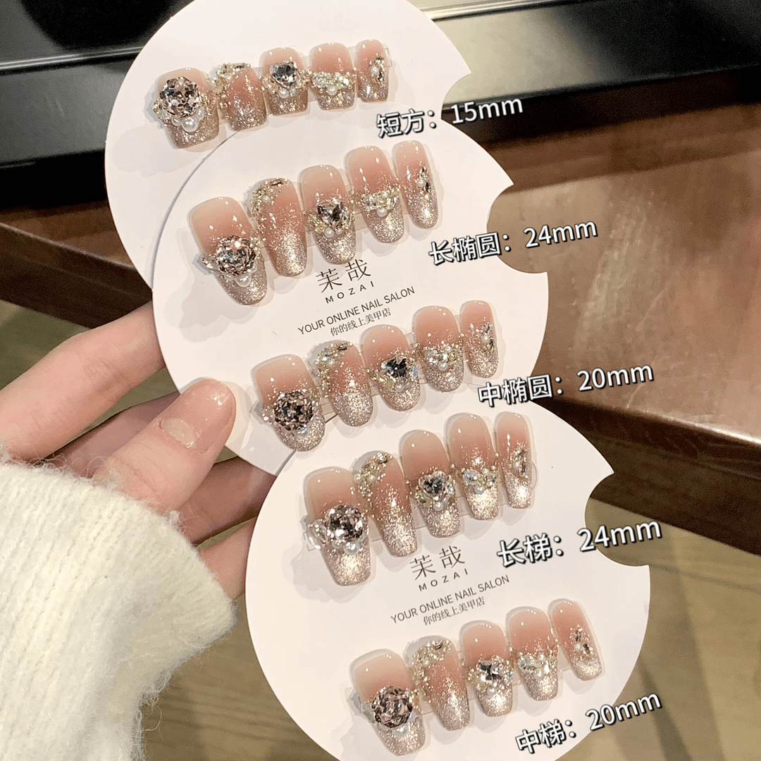茉哉瑞瑞【晚月凝霜】纯手工定制美甲拆卸穿戴甲A2752r