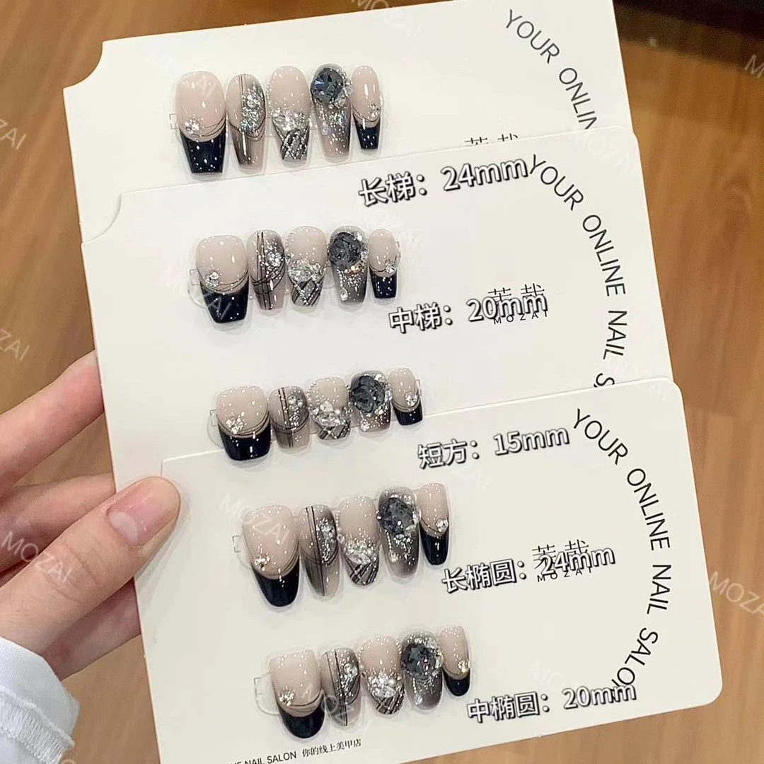 茉哉KK【黑色魅惑】纯手工定制美甲可拆卸穿戴甲A3025