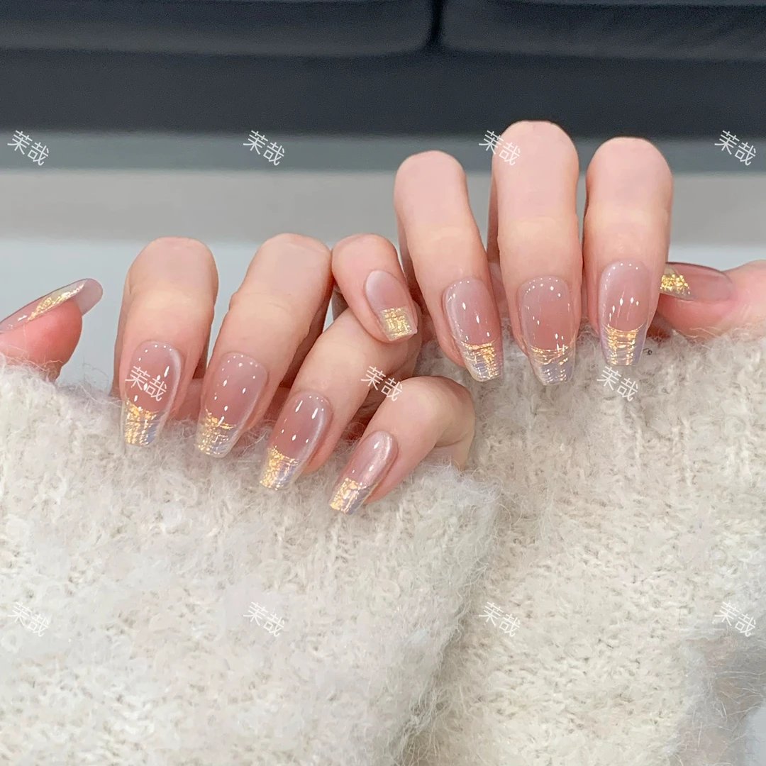 茉哉KK【荔枝奶冻】纯手工定制美甲可拆卸穿戴甲A3514