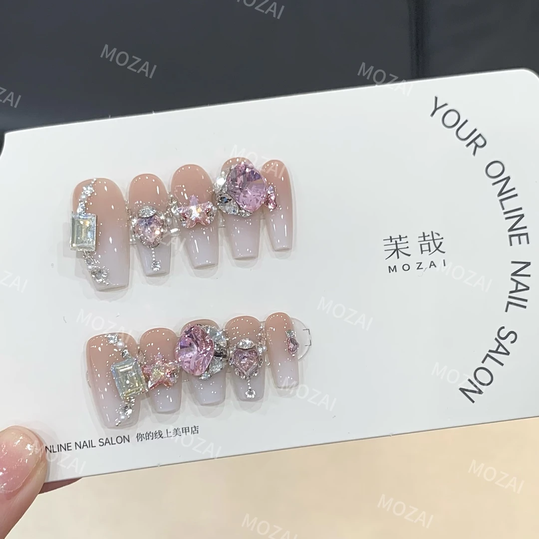 茉哉V高定【施家全华/酒酿蜜桃】纯手工定制美甲拆卸穿戴甲A3181