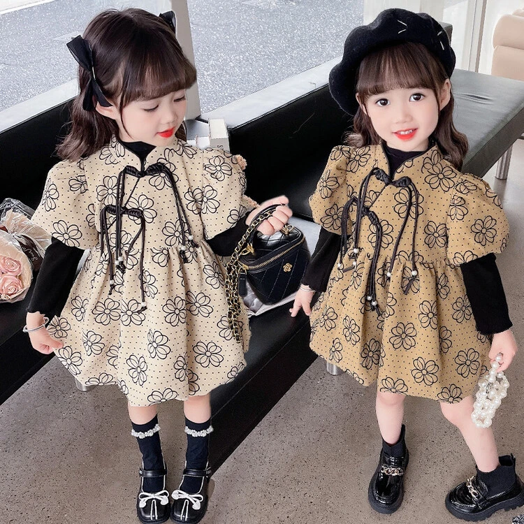 满印花朵裙两件套女宝爆款时髦裙子春秋长袖网红洋气小童韩版秋季