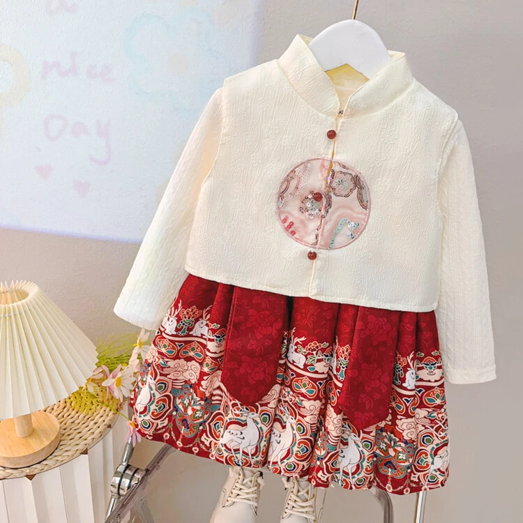 中国风童装女童套装春秋季儿童衣服小童宝宝小鹿两件套洋气