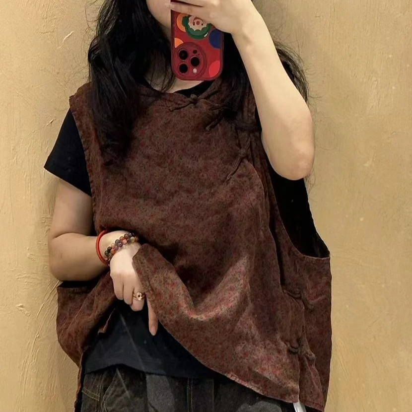 2024夏季新款亚麻斜襟盘扣马甲240417百搭休闲复古宽松无袖