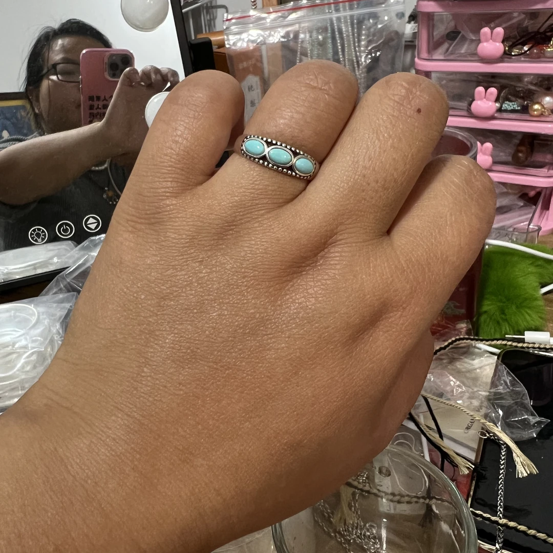 925银银制品 （泽）三颗青蓝色戒指