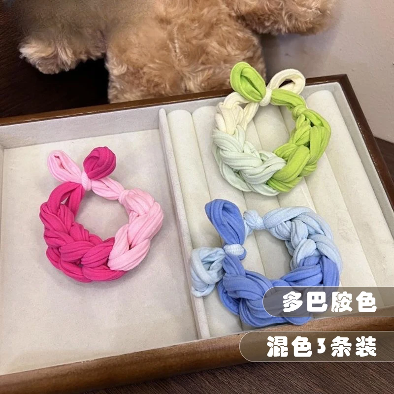 韩版彩色编制加粗高弹力发圈发绳多巴胺蝴蝶手工耐用不伤头绳