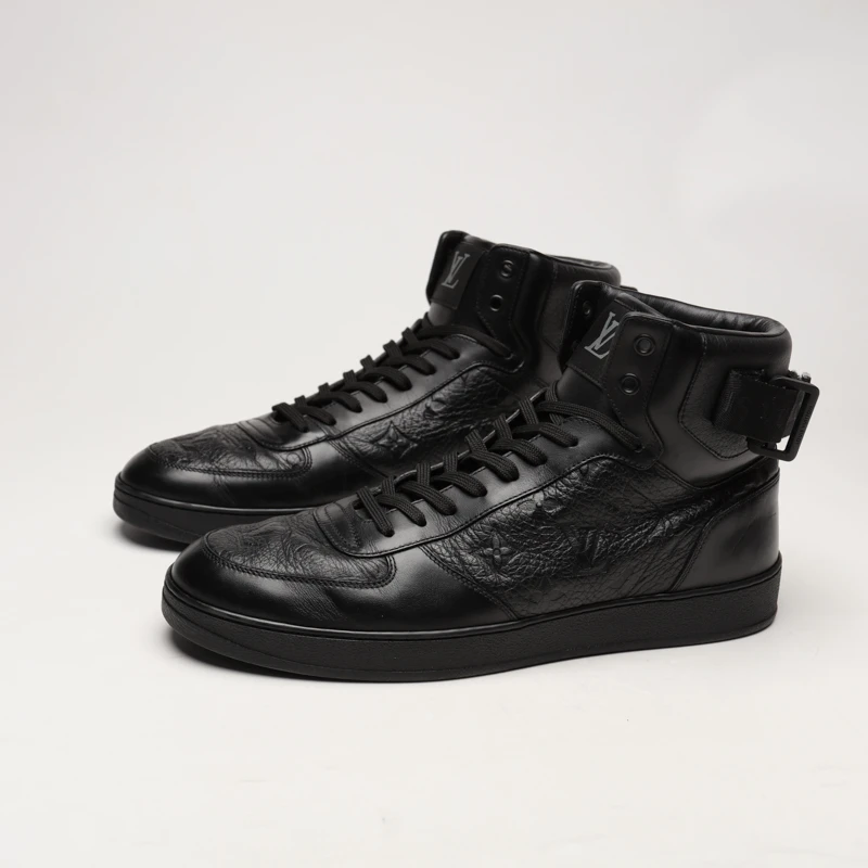 95新 LouisVuitton/路易威登 40/41/42/黑色荔枝纹压花高帮板鞋