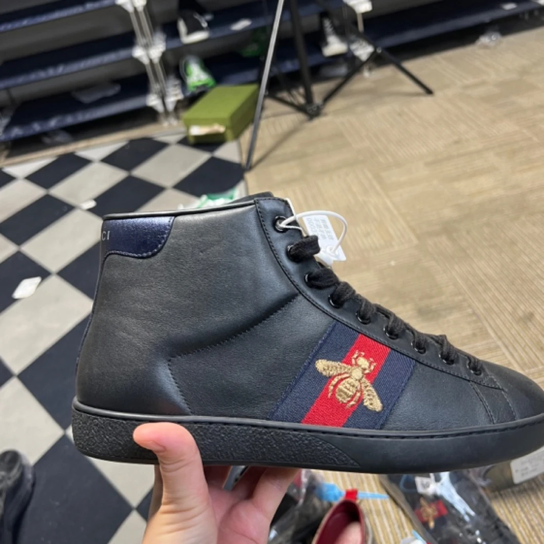 99新 GUCCI/古驰 /40/40.5/41/高帮黑色小蜜蜂板鞋