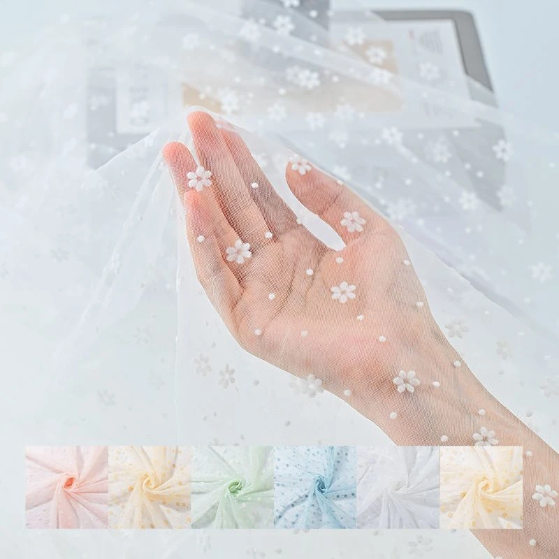 雪花网纱布料植绒梅花服装连衣裙蚊帐窗帘浪漫背景装饰娃衣面料