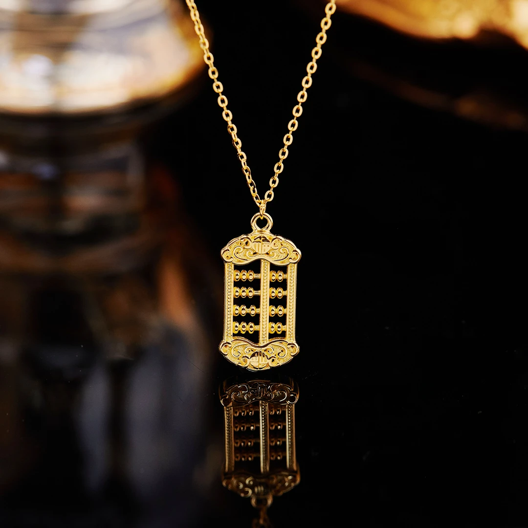 坠链均925银 金如意金色镶嵌算盘银项链百搭经典款轻奢气质精致