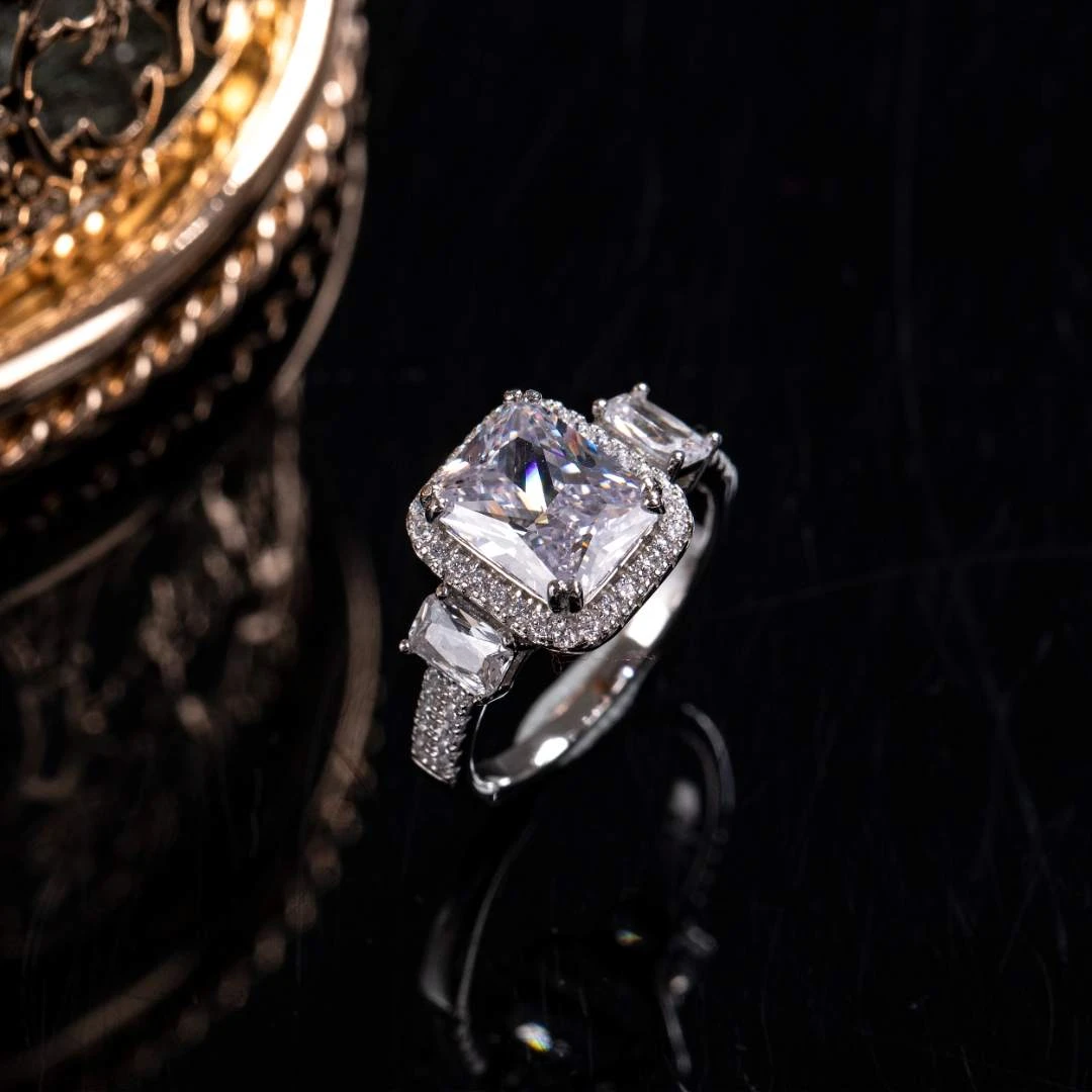 格格银楼 925银戒指 闪亮四方闭口锆戒JXS-JR3080排钻时尚气质