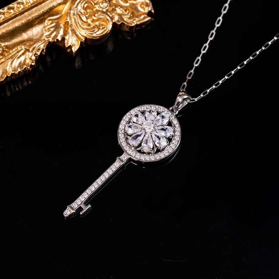 格格银楼 坠链均925银 时来运转时尚百搭经典气质钥匙项链吊坠