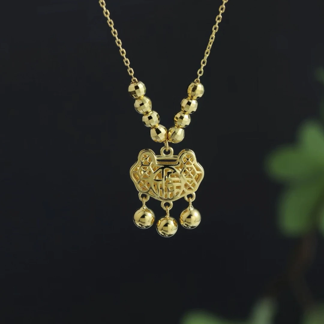 格格银楼 坠链均925银 吉祥金龙福锁项链 精致 3D如意祥云古风