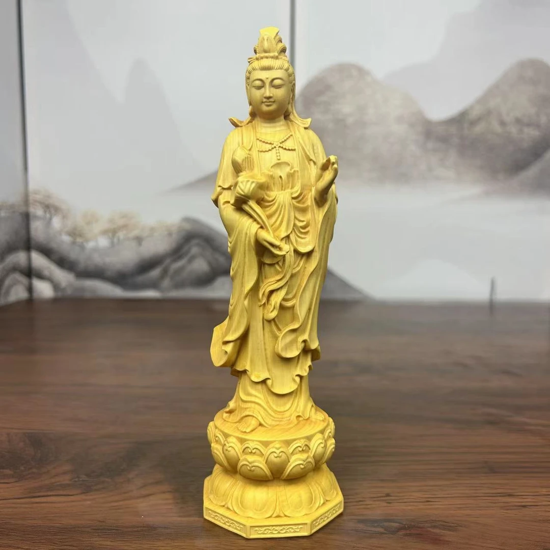 黄杨木雕大势至菩萨摆件木制雕刻工艺品生肖马守护神家用装饰摆件