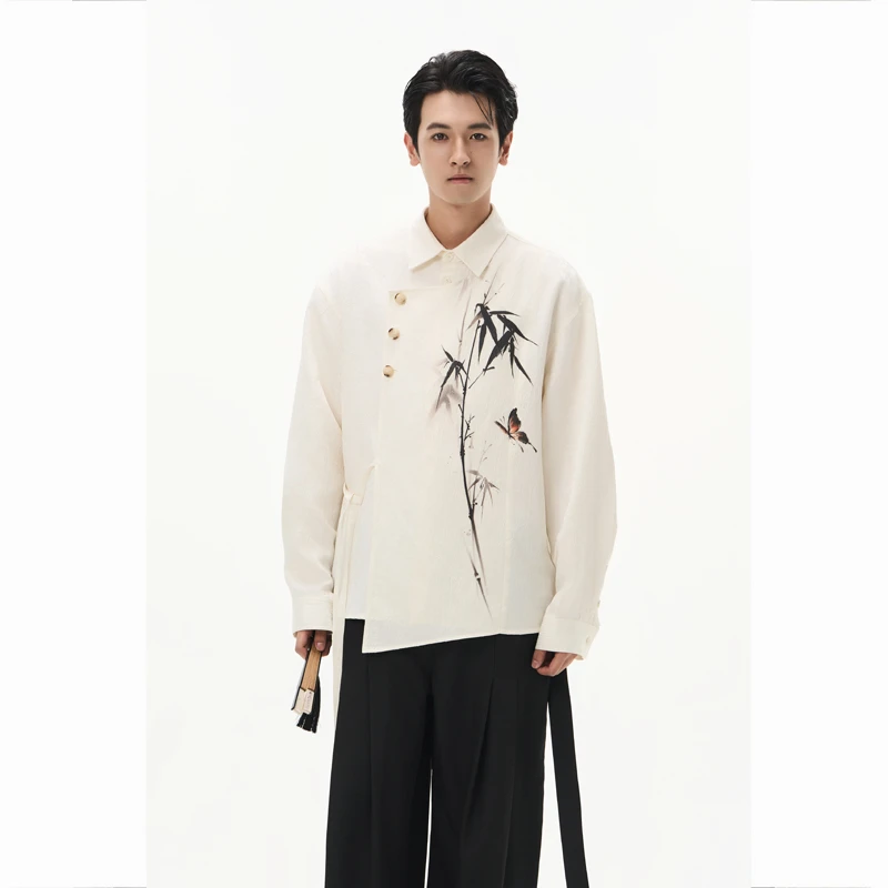 DIBINSAI「叹墨蝶竹」新中式长袖衬衫竹子蝴蝶国风提花衬衣男女款