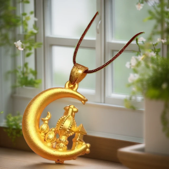 【老朱黄金】足金月亮城堡时尚灵动精美坠链坠链真金素款百搭精致