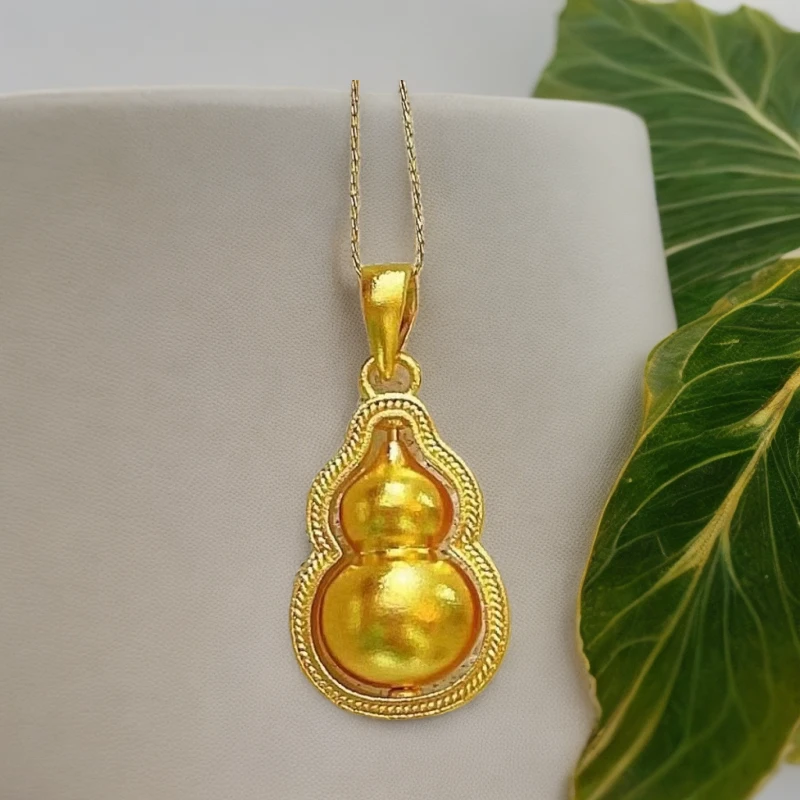 【老朱黄金】足金葫芦吊坠轻奢时尚双面古法金色精致金色挂坠百搭