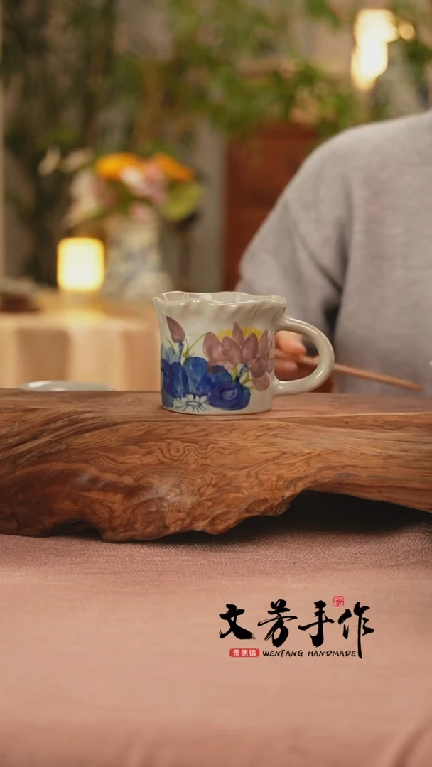 【闪购商品】【文芳手作】青花紫荷咖啡杯@@bk191