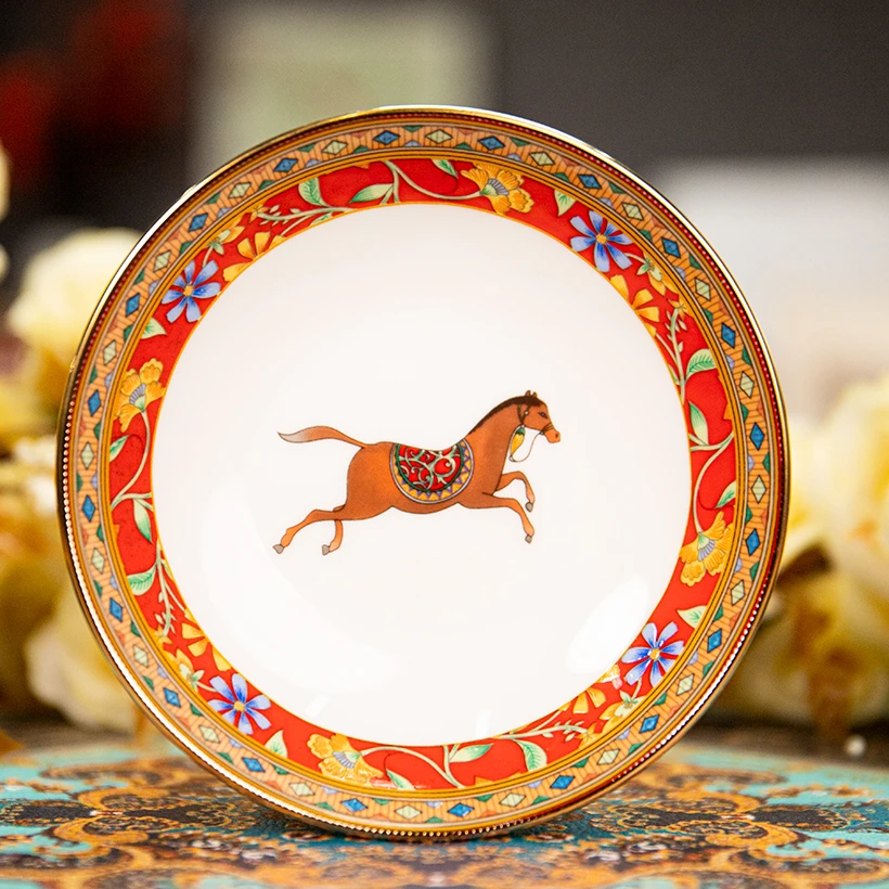 2024新款景德镇高端家用陶瓷餐具高脚骨瓷陶瓷碗珐琅彩工艺装菜盘