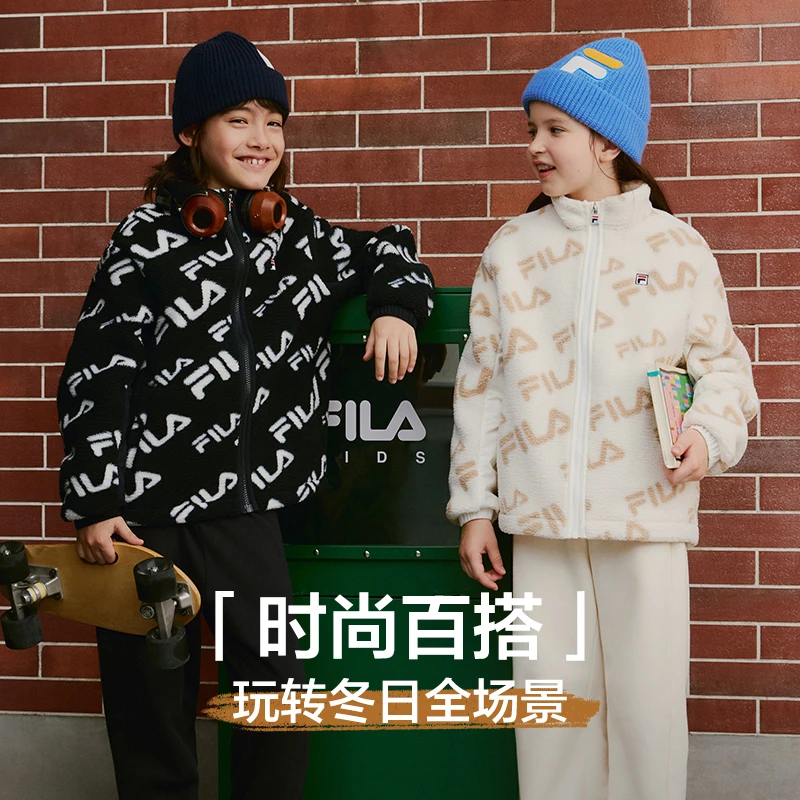 老花满印斐乐儿童2024冬季中大童潮流童装保暖外套K12B441506