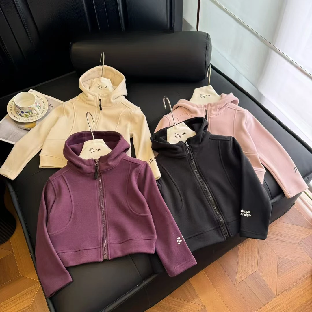 秋冬季中大童韩版短款外套儿童百搭运动系暖绒连帽拉链衫休闲