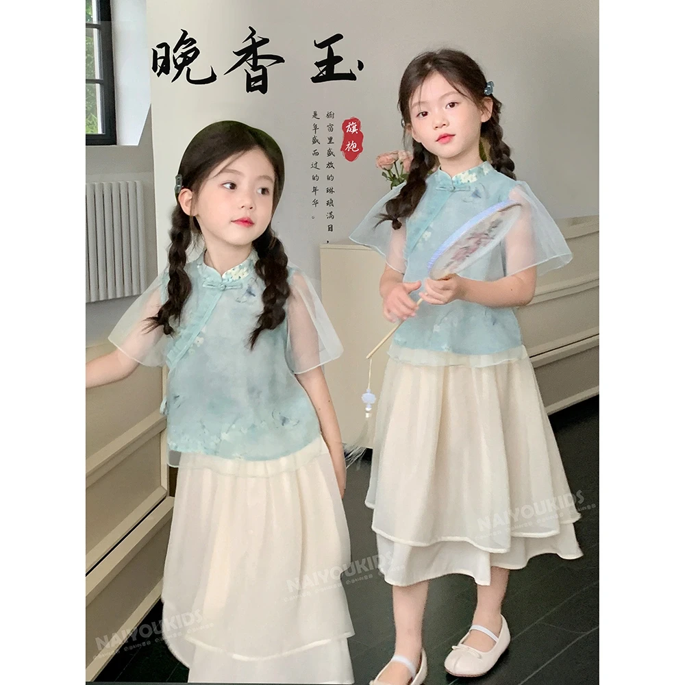 7749新款夏女童汉服套装儿童国风夏季古风两件套中国风民国风洋气