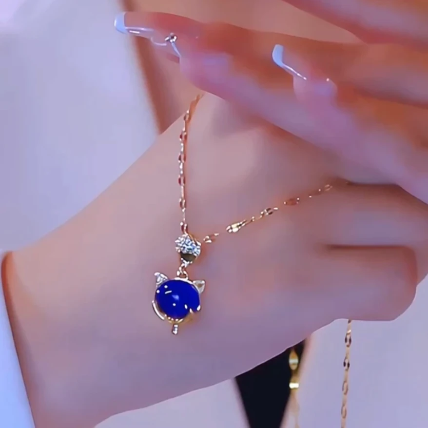 钛钢项链 狐狸感温变色轻奢精致项链镶嵌吊坠时尚百搭小众素款