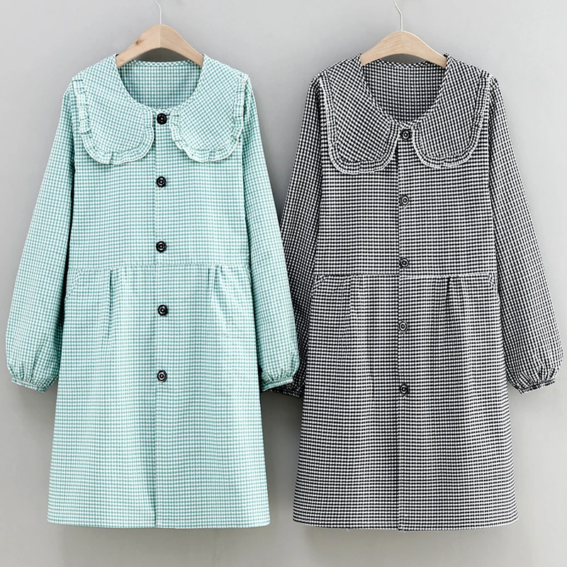 人生方圆长袖围裙透气耐脏耐磨罩衣干活时尚洋气成人防污工作服女