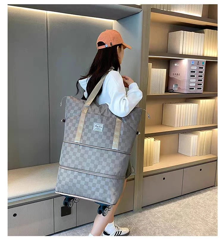 三彩鸟超大容量三层扩展独立雨伞水杯位万向轮百搭时尚ins旅行包