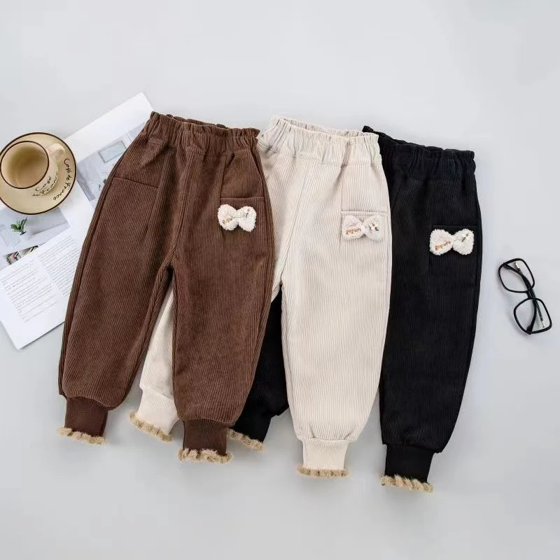 女童裤子春秋灯芯绒裤休闲裤新款洋气时髦秋冬女宝宝加绒束脚裤