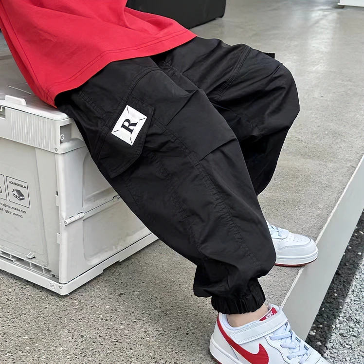 【全棉】2025年夏季薄款中大童男童宽松版型潮酷吸汗透气棉布工装裤