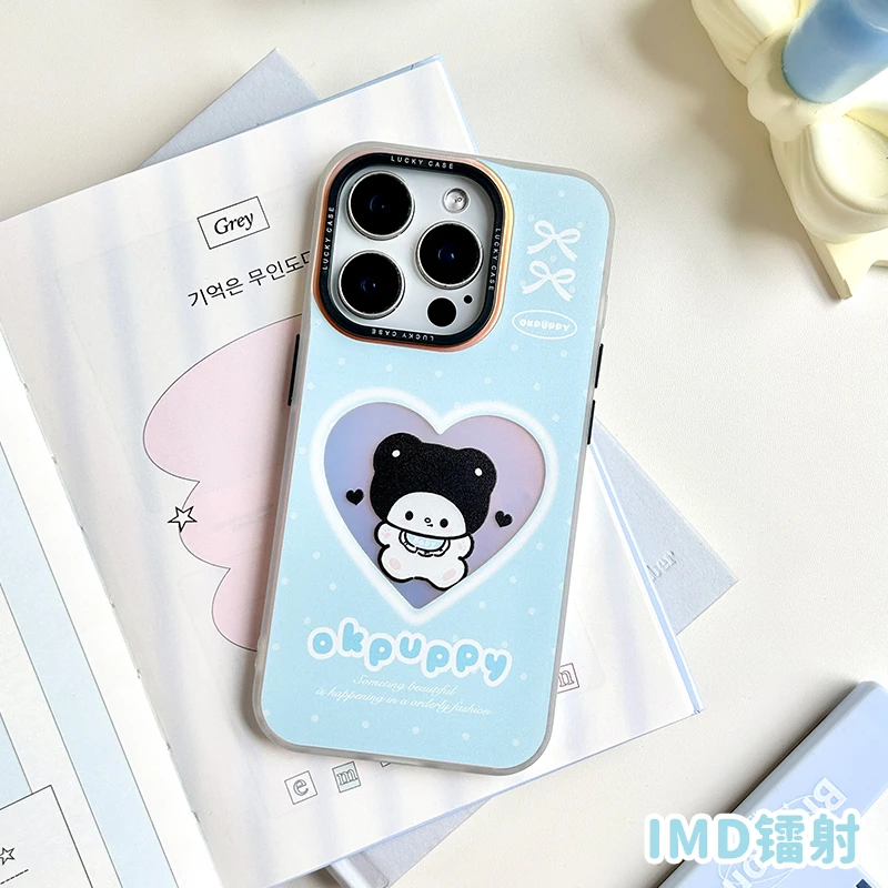 OKPUPPY蓝蓝爱心蝴蝶结手机壳适用iPhone15Promax荣耀华为p70oppo