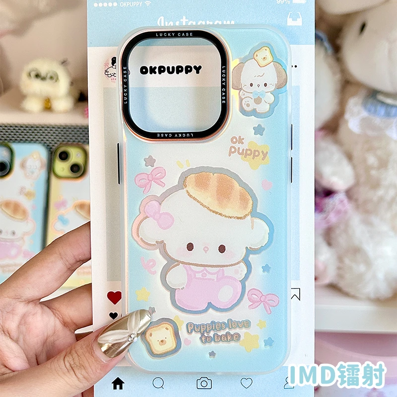 OKPUPPY甜甜甜点小狗蓝手机壳适用iPhone15Promax荣耀华为p70oppo