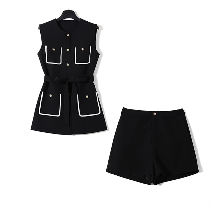 CELLENDI夏季洋气高腰显瘦气质时尚两件套套装小香风欧若风穿搭