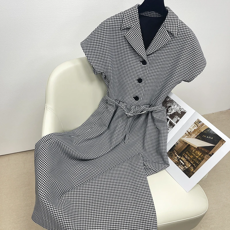 CELLENDI直筒中长款裙子显瘦泡泡袖韩版女气质时尚显瘦收腰连衣裙