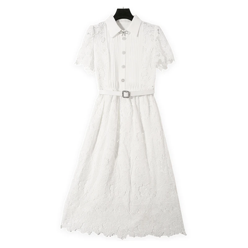 CELLENDI春夏小香风刺绣蕾丝百褶裙高档高级感裙子女装连衣裙气质