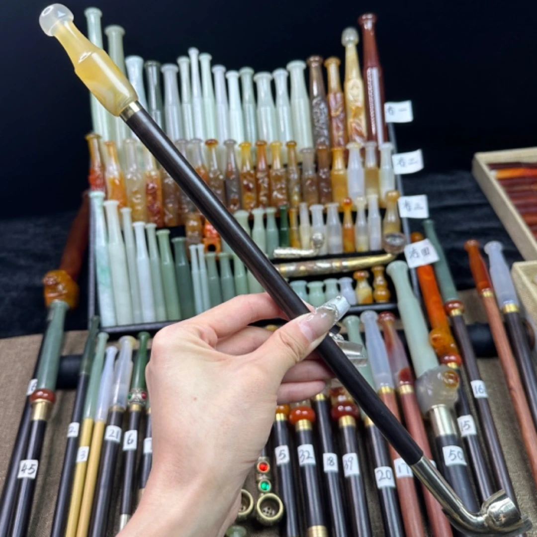 纯手工老式旱烟袋总长约42公分左右白铜锅头内径1.7 长短可定