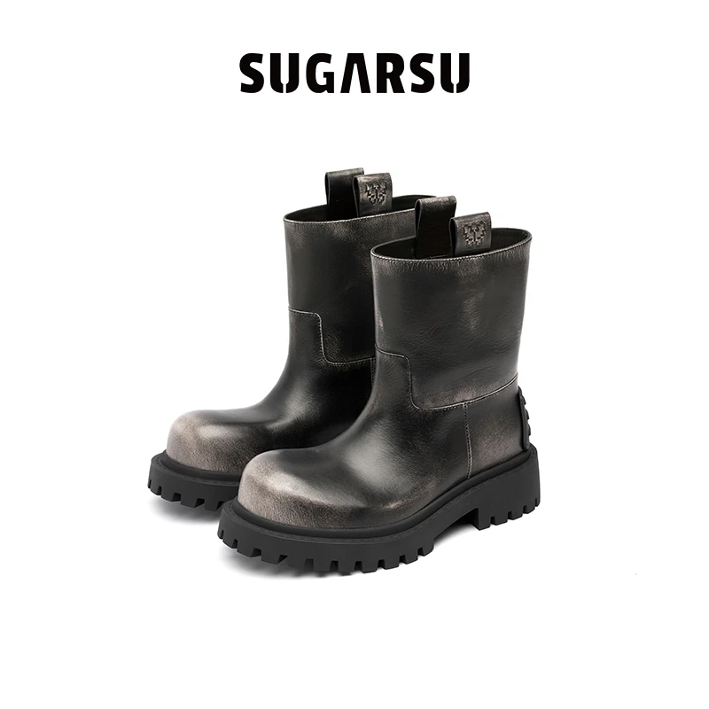 SugarSu/酥履24秋新款弥野系列擦色复古大头西部女士靴子
