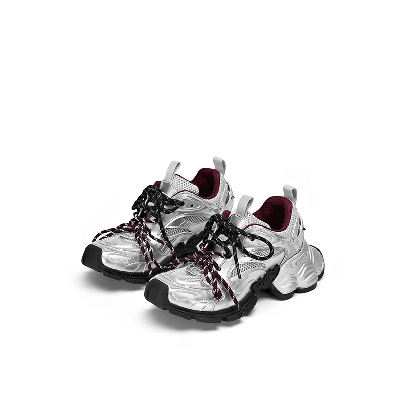 SugarSu/酥履25秋冬新款琥珀流光幻蝶底时尚复古拼色绑带老爹鞋女