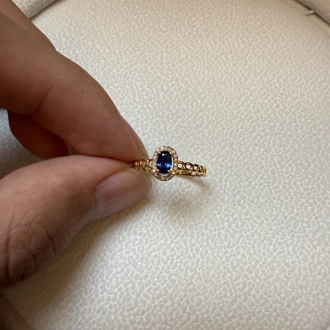 cy10004 18k金真钻 蓝宝石戒指