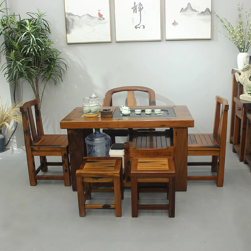 老船木茶桌椅组合实木功夫泡茶桌小户型家用阳台茶几茶桌办公室