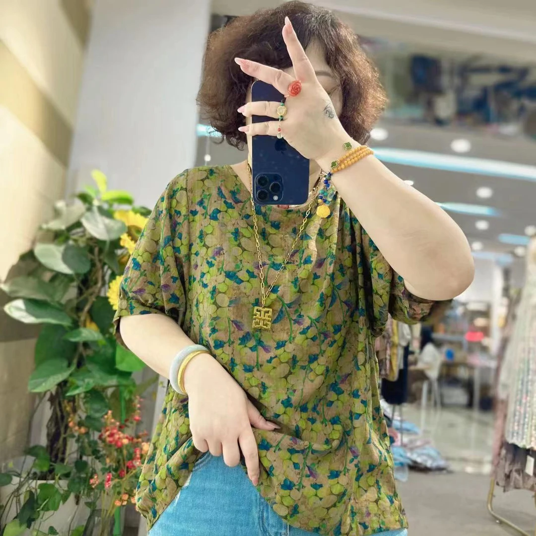 【绿茵】夏季新款禅意百搭遮肉显瘦大码女装小衫