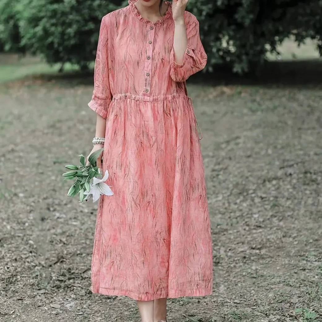 女装连衣裙裙子时尚气质收腰印花文艺女碎花显瘦长袖夏季