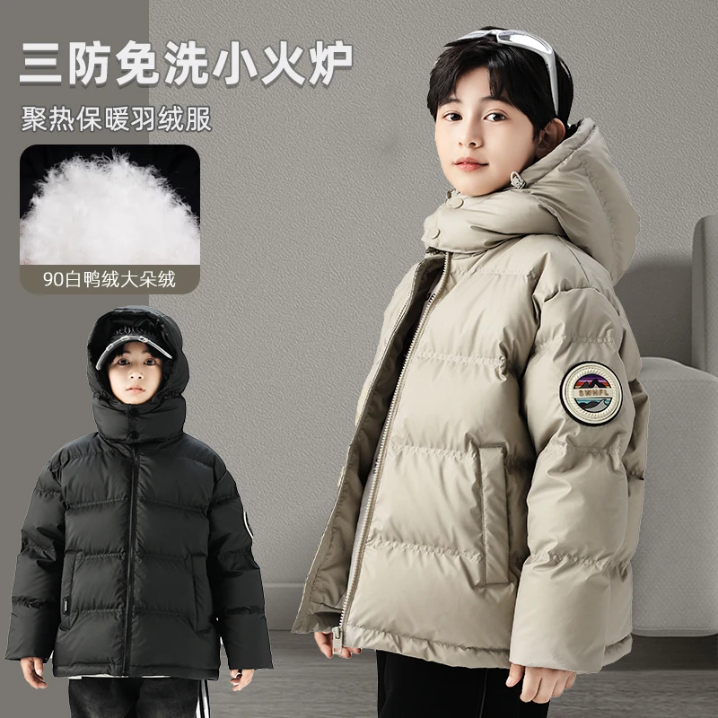 巴森鹿三防男女童男童免洗加厚90白鸭绒羽绒服2469款